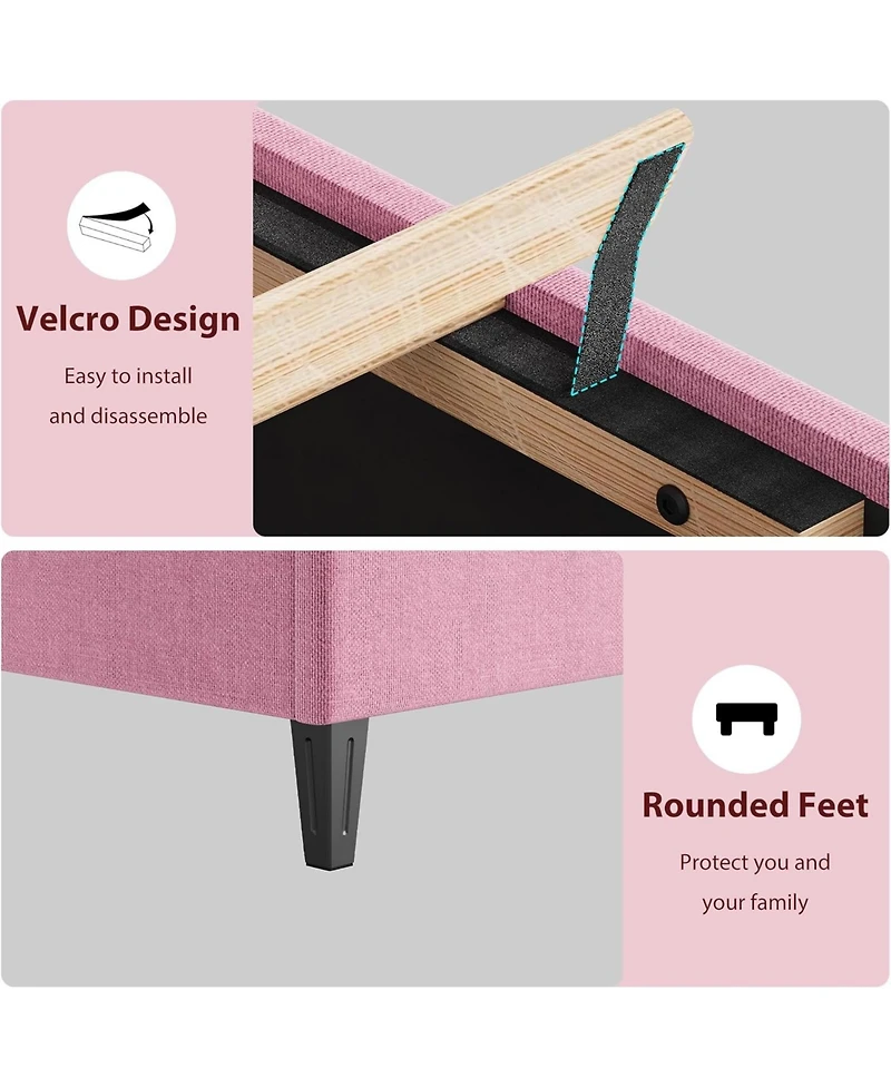gaomon Bed Frame with Adjustable Headboard, Upholstered Platform Sturdy Wood Slats Support, No Box Spring Needed
