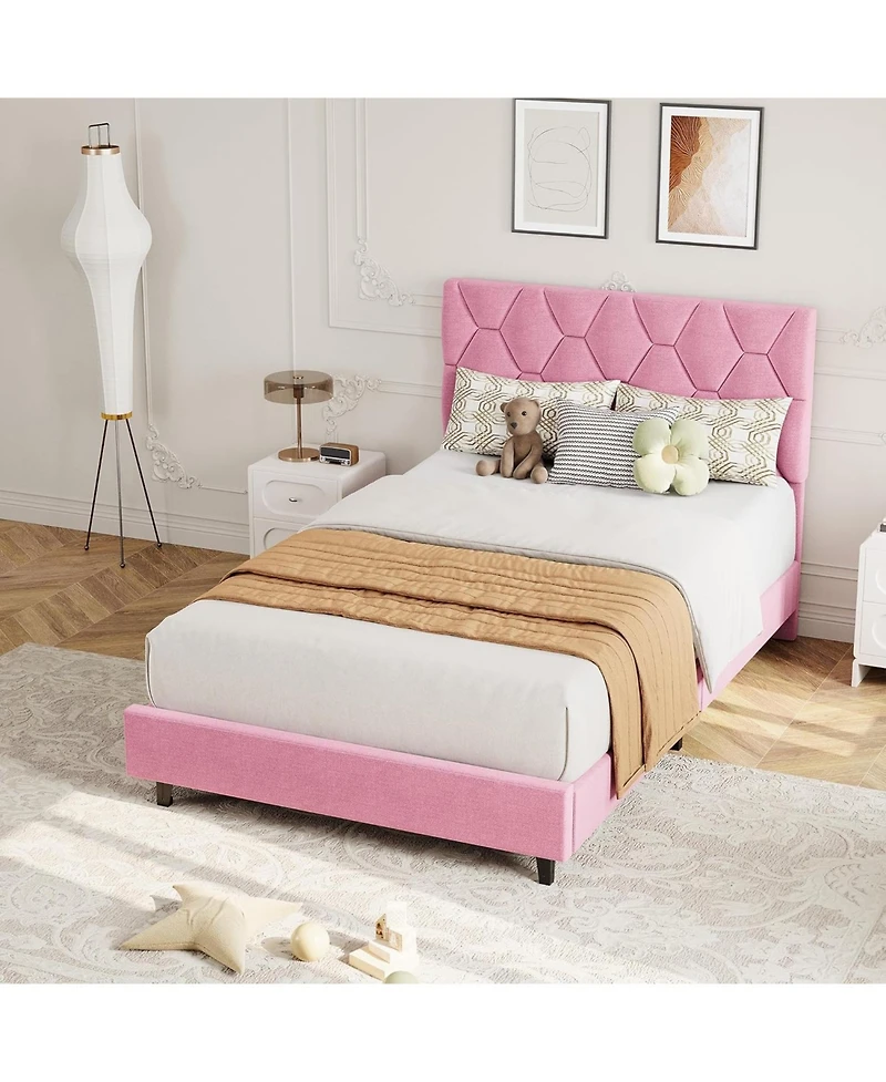 gaomon Bed Frame with Adjustable Headboard, Upholstered Platform Sturdy Wood Slats Support, No Box Spring Needed
