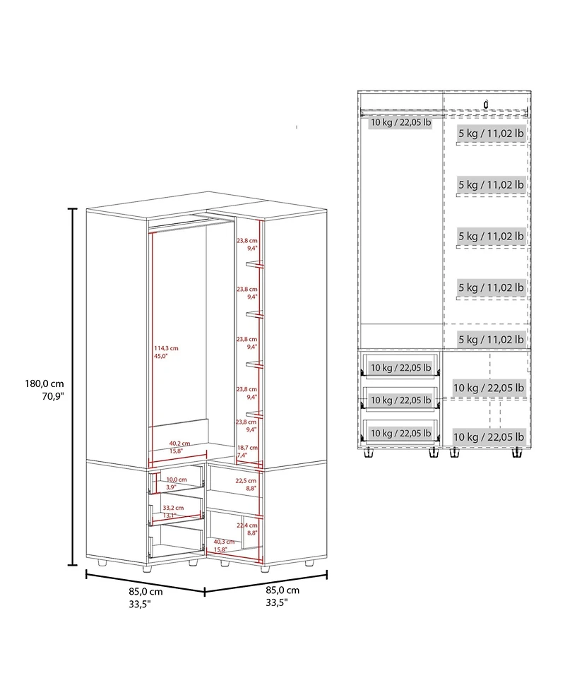 Fm Furniture Thatcher Armoire- wardrobe, shoe storage, Open Storage and 2 - drawer