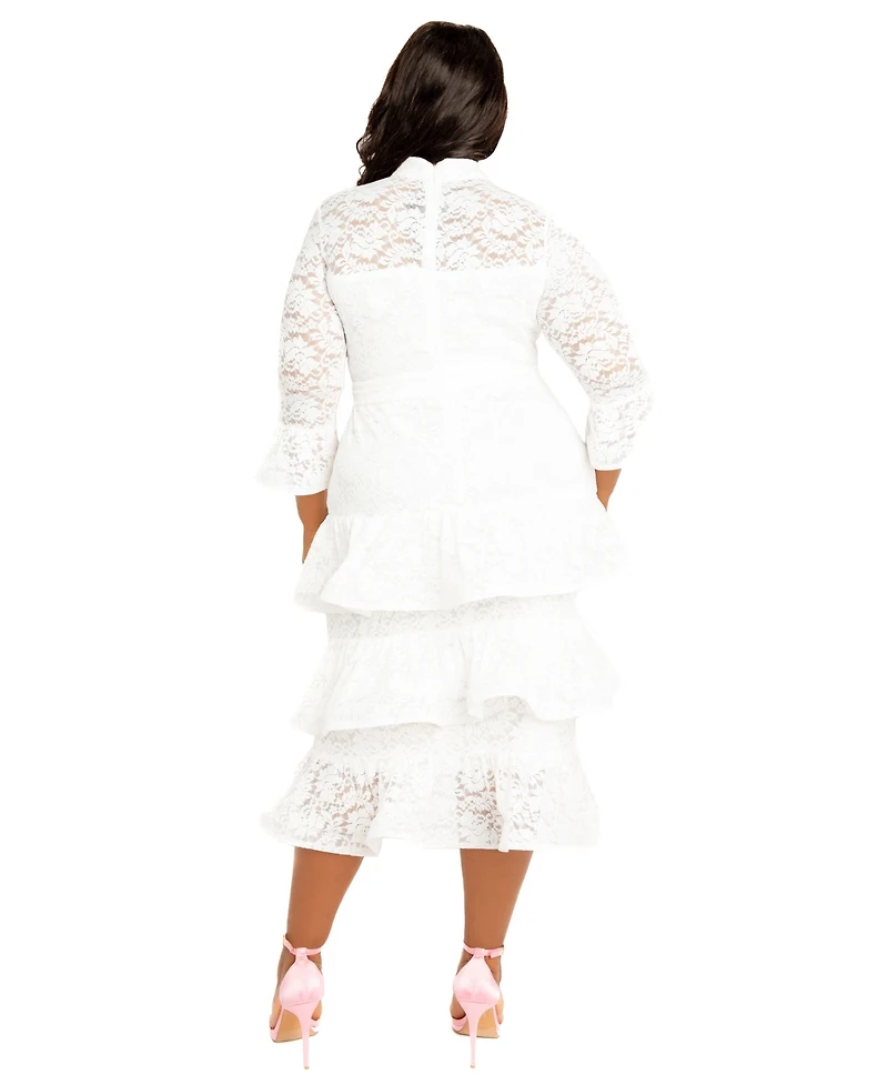 Buxom Couture Plus Lace Bell Sleeve Tiered Dress