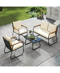 Patio Furniture Set with Tempered Glass Coffee Table Pe Wicker Rattan Chairs