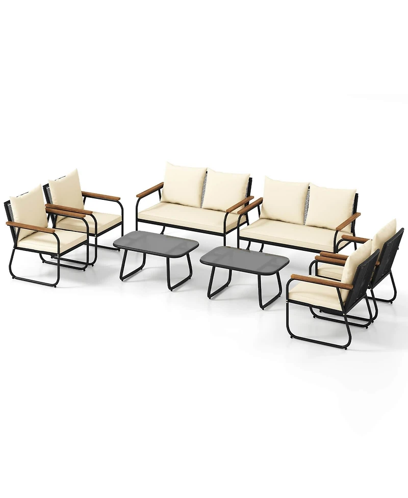 Patio Furniture Set with Tempered Glass Coffee Table Pe Wicker Rattan Chairs