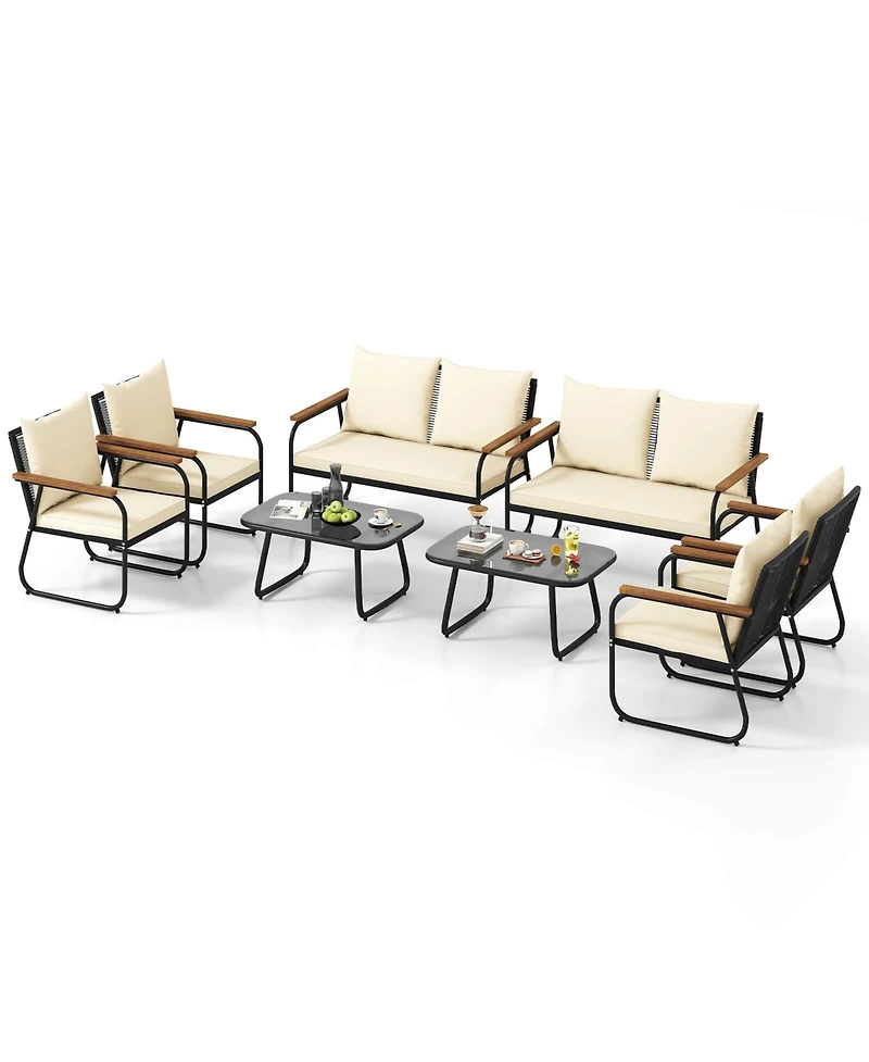 Patio Furniture Set with Tempered Glass Coffee Table Pe Wicker Rattan Chairs