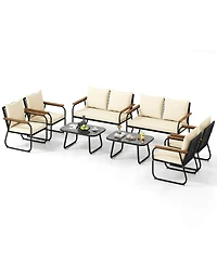 Patio Furniture Set with Tempered Glass Coffee Table Pe Wicker Rattan Chairs