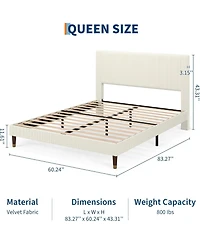 gaomon Bed Frame with Headboard, Corduroy Upholstered Platform Wooden Slats Support - No Box Spring Needed & Noise Free