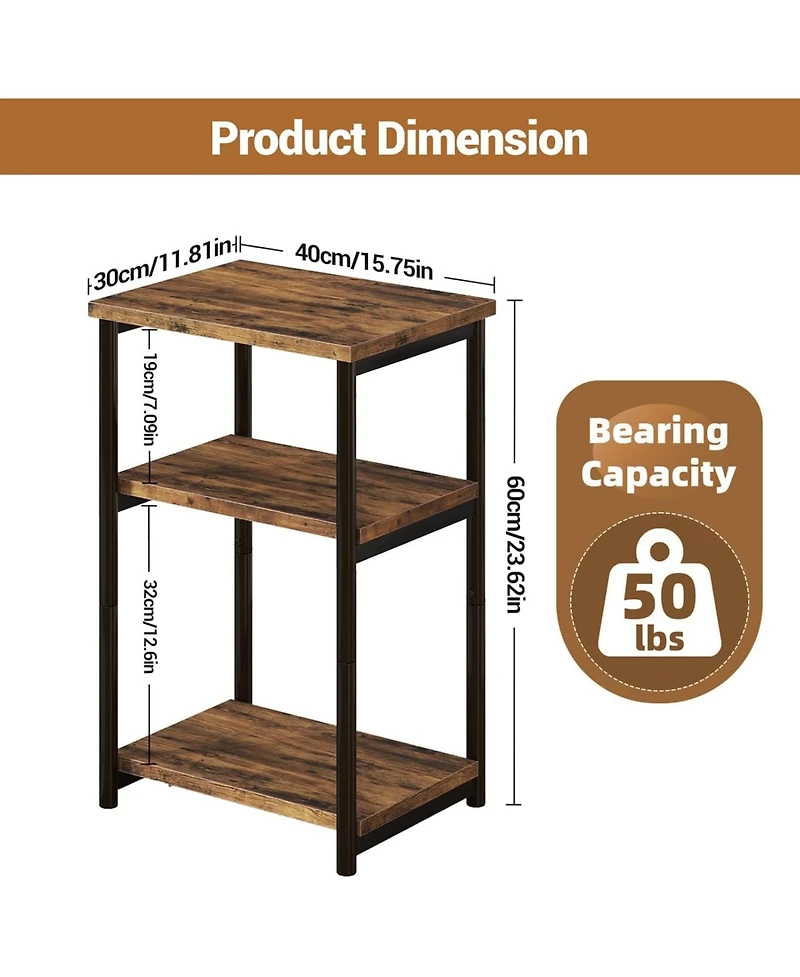 gaomon Slim 3-Tier End Table with Storage Shelves, Narrow Mobile Side for Small Spaces, Industrial Wood & Metal Sofa Table, Record Player St