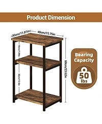 gaomon Slim 3-Tier End Table with Storage Shelves, Narrow Mobile Side for Small Spaces, Industrial Wood & Metal Sofa Table, Record Player St