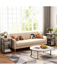 gaomon Slim 3-Tier End Table with Storage Shelves, Narrow Mobile Side for Small Spaces, Industrial Wood & Metal Sofa Table, Record Player St