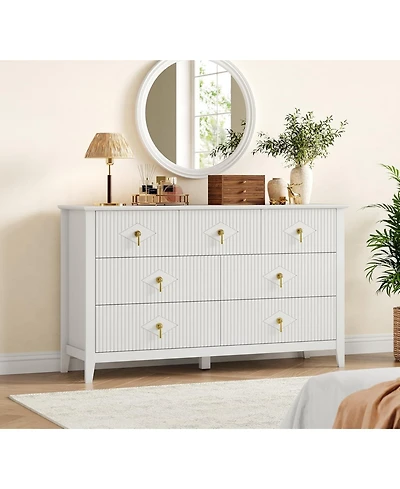 gaomon Dresser for Bedroom with 7 Drawers, Wide Modern Chest of Drawers with Metal Handle, Dresser Tv Stand, Wood Drawer Organizer for Bedroom