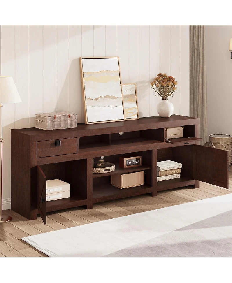 gaomon Farmhouse Tv Stand for Tv Up to 80 Inches, Long Entertainment Center with 4 Storage Drawers & 3 Open Shelf