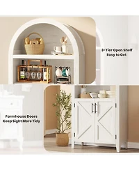 Gaomon Farmhouse Style 5-Tier Storage Cabinet with Arched Design & Rattan Decor Open Display Shelves