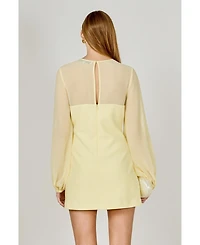 endless rose Women's Mixed Media Mini Dress with Puff Sleeves