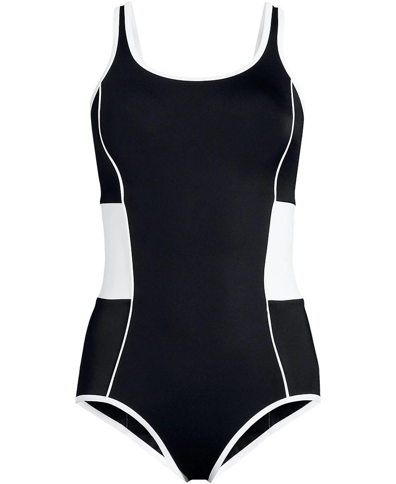 Lands' End Petite Tugless Scoop Neck Low Leg One Piece