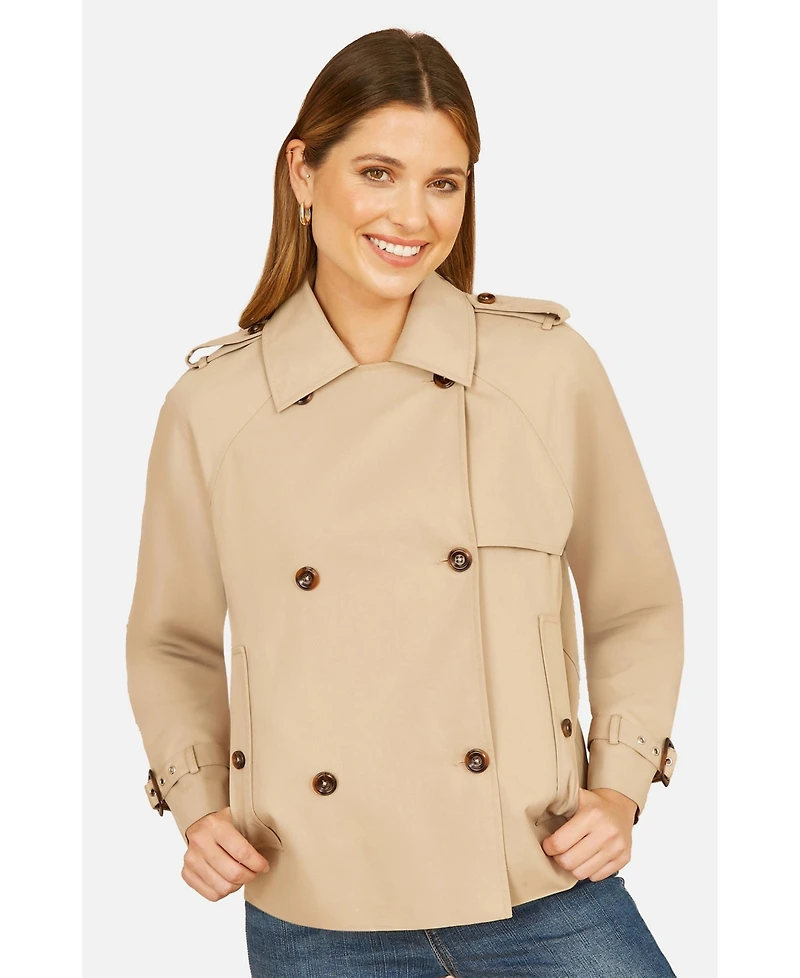 Yumi Women's Cropped Trench Jacket With Pockets