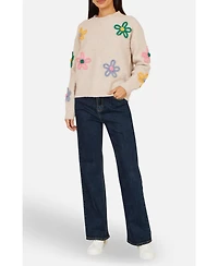 Yumi Women's Relaxed Flower Embroidered Jumper