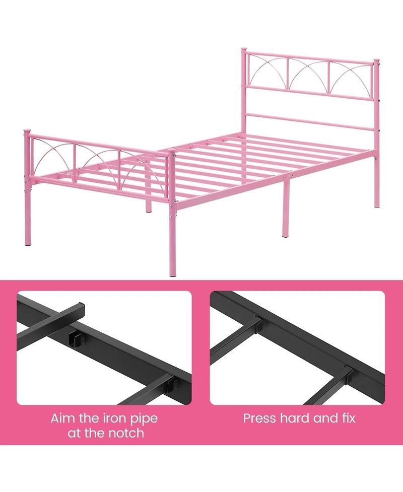 gaomon Twin Size Sturdy Modern Stylish Iron Bed Frame with Headboard and Footboard Metal Platform Bed - Simple Assembly, No Box Spring Needed.