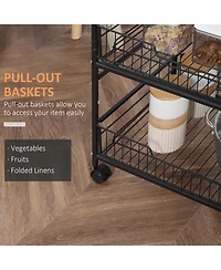 Homcom 24" 3-Level Kitchen Cart Utility Organizer w/ 2 Storage Shelves, Wheels