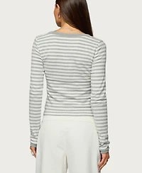 Edikted Women's Kimi Striped Long Sleeve V Neck Top