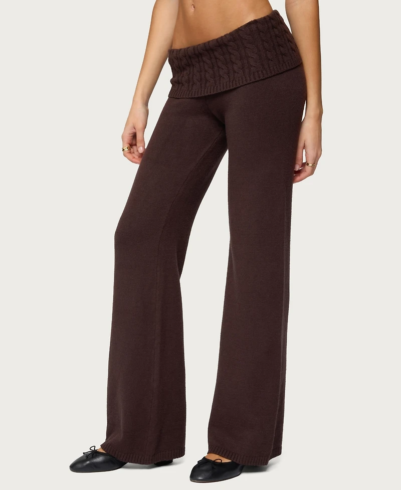 Edikted Women's Lula Cable Knit Foldover Pants