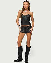 Edikted Women's Jessica Lace Up Faux Leather Micro Shorts