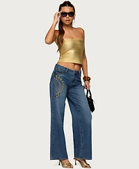 Edikted Women's Monika Stud & Grommet Low Rise Baggy Jeans
