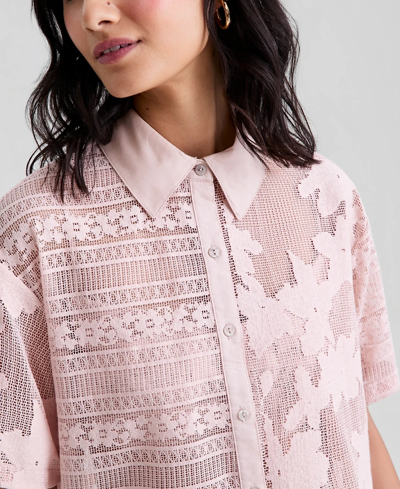 And Now This Women's Button-Front Lace Camp Shirt, Macy's Exclusive