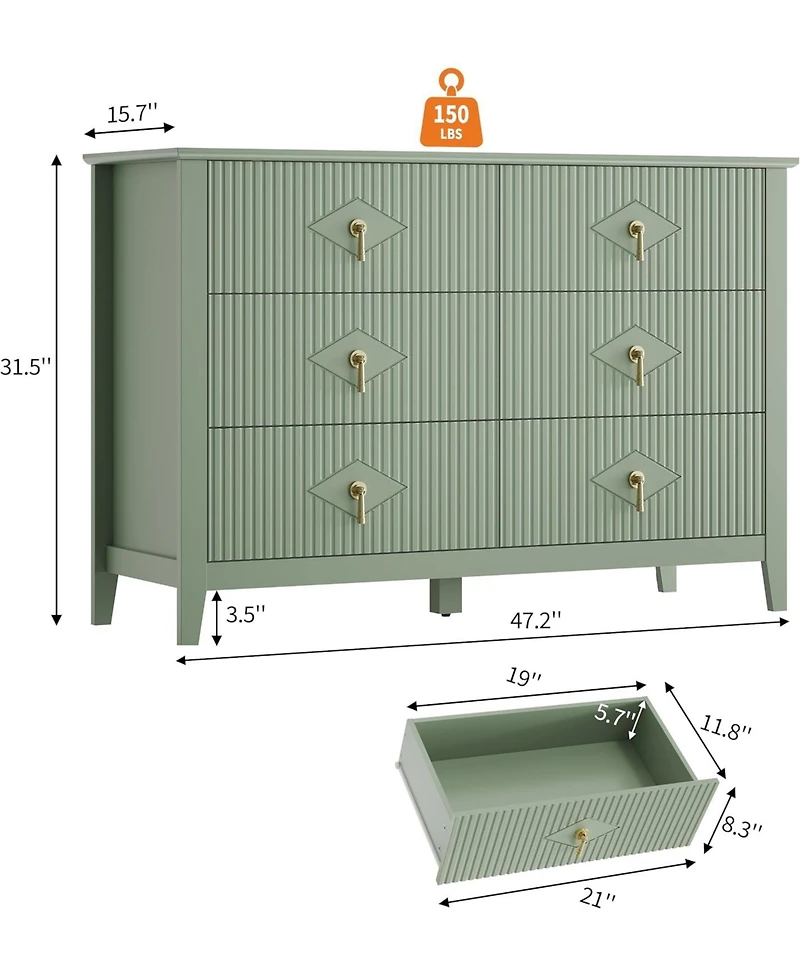 gaomon Dresser for Bedroom with 6 Drawers, 48 in Wide Modern Chest of Drawers with Metal Handle, Dresser Tv Stand, Wood Drawer Organizer for Bedroom