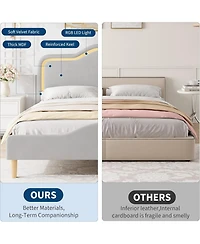 gaomon Upholstered Adjustable-led Princess Platform Bed Frame Wooden Slats Support