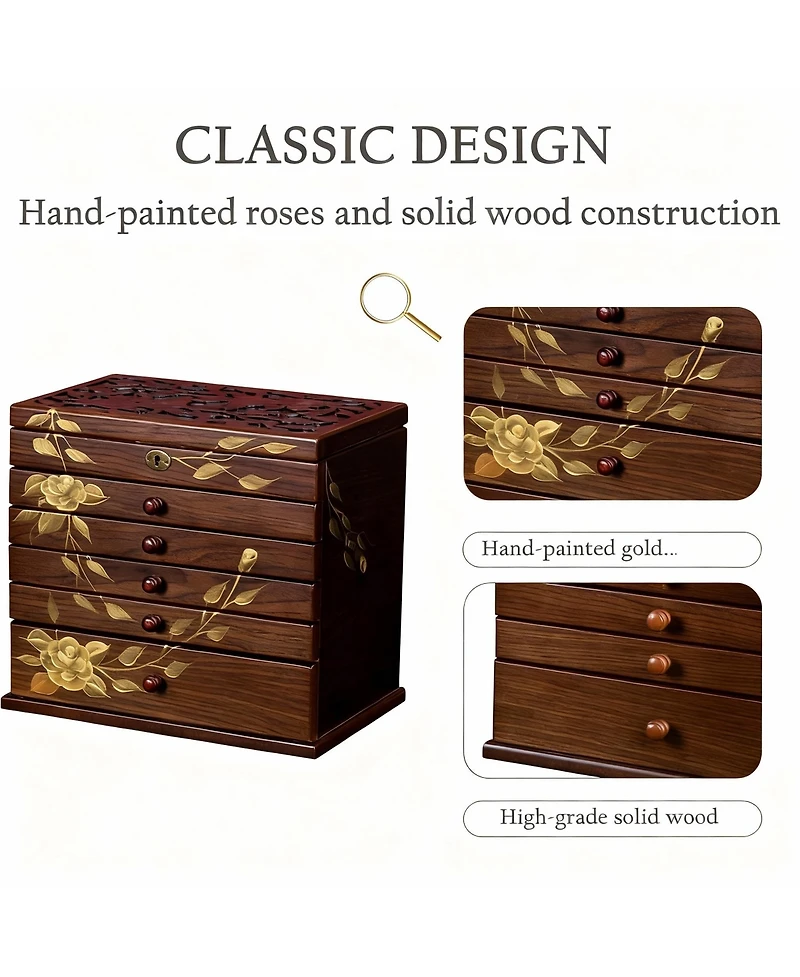 Yigii Handcrafted Floral Wooden Jewelry Box