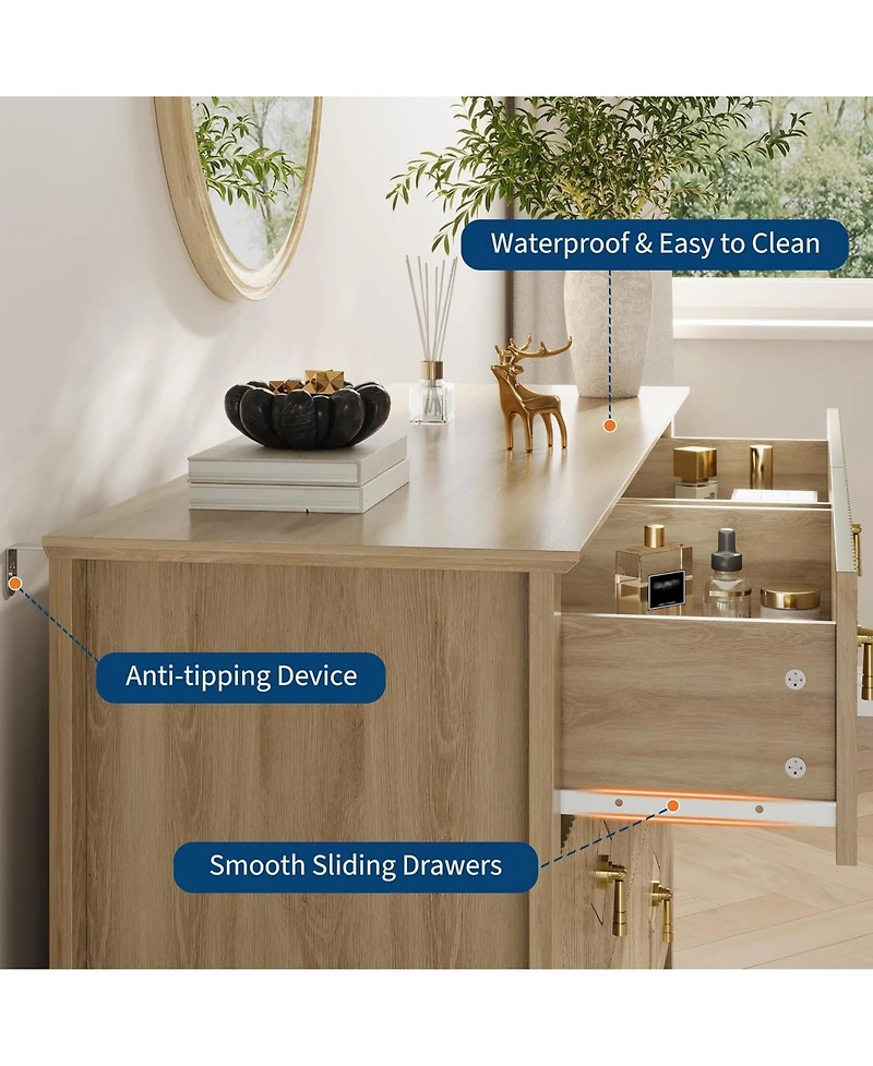 gaomon Dresser for Bedroom with 6 Drawers, 54 in Extra Wide Modern Chest of Drawers with Metal Handle, Dresser Tv Stand