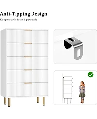 gaomon Dresser for Bedroom Chest of Drawers, Modern Wooden Wide Fluted with Drawers Metal Handles Living Room