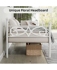 gaomon Metal Daybed Frame with Floral Headboard, Steel Slats, Space-Saving