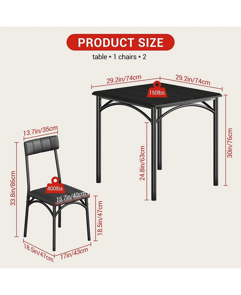 gaomon Dining Table Set, 1 and 2 Upholstered Chairs, for Breakfast Nooks Small Rooms, Ideal Kitchen