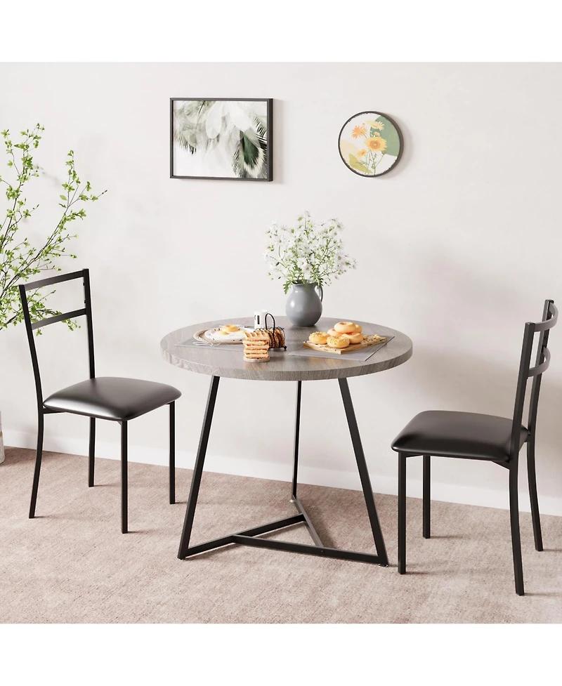 gaomon Dining Table Set for 2, Round Kitchen and Chairs Modern Room with 2 Metal Wood