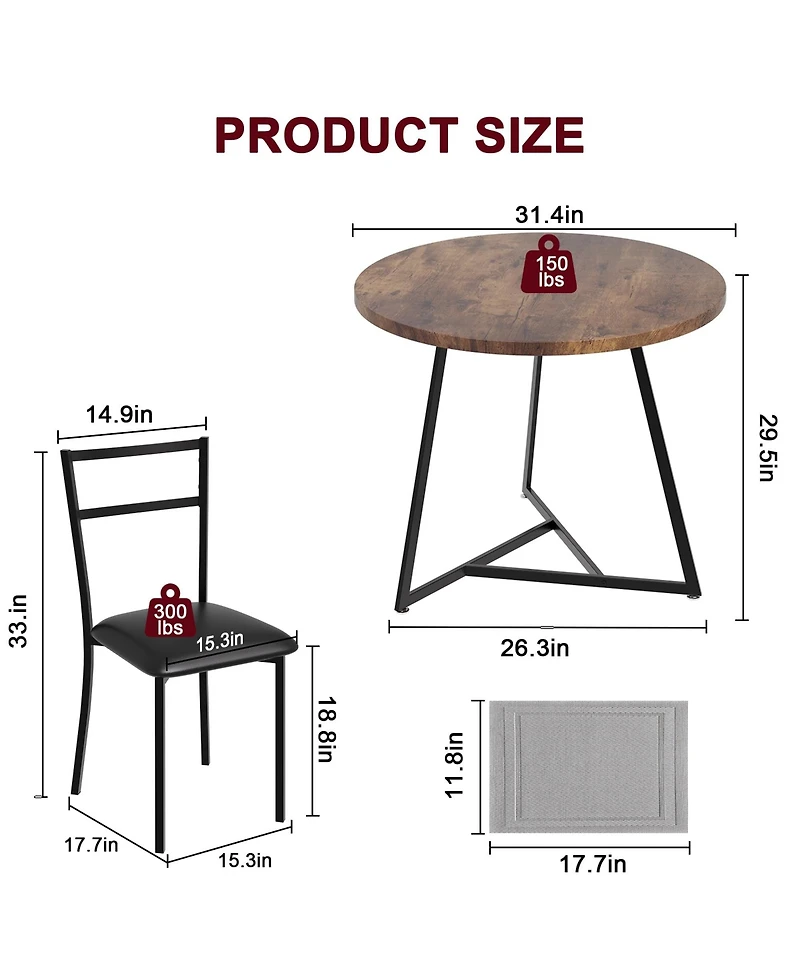 gaomon Dining Table Set for 2, Round Kitchen and Chairs Modern Room with 2 Metal Wood