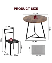 gaomon Dining Table Set for 2, Round Kitchen and Chairs Modern Room with 2 Metal Wood