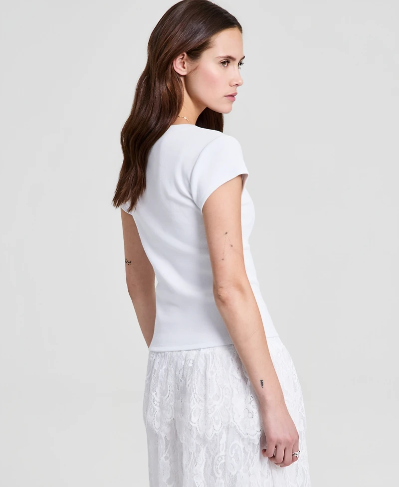 And Now This Women's V-Neck Rib-Knit Short-Sleeve T-Shirt, Macy's Exclusive