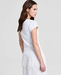 And Now This Women's V-Neck Rib-Knit Short-Sleeve T-Shirt, Macy's Exclusive