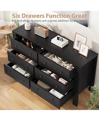 gaomon Modern 6 Drawer Wide Dresser Organizer for Bedroom, Wooden Storage Chest for Home and Entryway