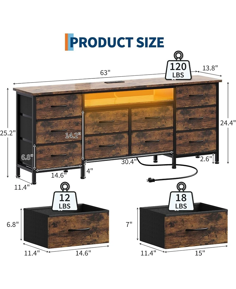 gaomon 63 Inch Tv Stand Dresser with 10 Drawers