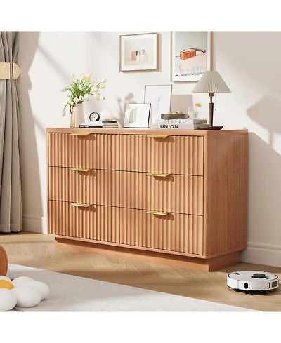 gaomon Modern 6 Drawer Dresser for Bedroom, 47 in Wood Chest of Drawers, Compact Nursery Dresser Storage Cabinet