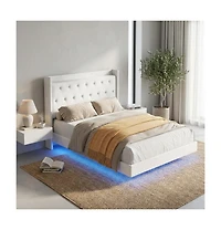 gaomon Full Led Bed Frame with Storage Shelves, Modern Upholstered Headboard, Heavy Duty Metal Slats, No Box Spring Needed