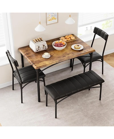 gaomon 4Pcs Dining Set for 4 with Table, 2 Chairs & Upholstered Bench, Rectangular Wood Kitchen Table Small Spaces