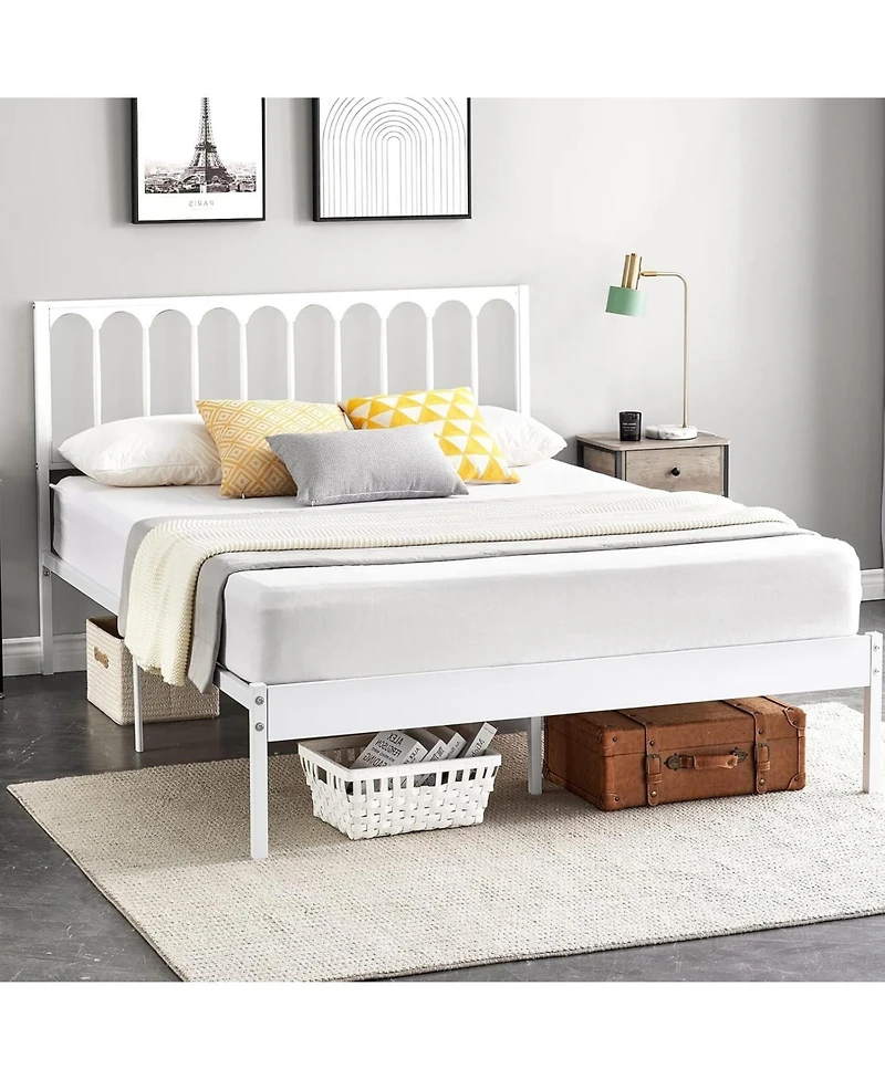 gaomon Queen Size Metal Bed Frame, Platform Bed with Wave Headboard and 2 Storage Drawers, Metal Mattress Foundation, No Box Spring Needed