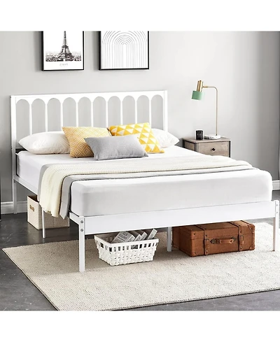 gaomon Queen Size Metal Bed Frame, Platform Bed with Wave Headboard and 2 Storage Drawers, Metal Mattress Foundation, No Box Spring Needed