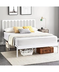 gaomon Queen Size Metal Bed Frame, Platform Bed with Wave Headboard and 2 Storage Drawers, Metal Mattress Foundation, No Box Spring Needed