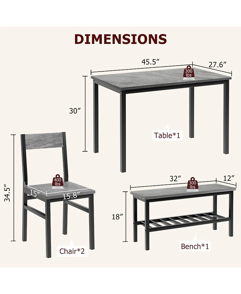 gaomon Dining Table and Chairs Set of 4,Kitchen Table and 2 Chair for 4 with Bench,Modern Metal Frame Dining Room Furniture Set