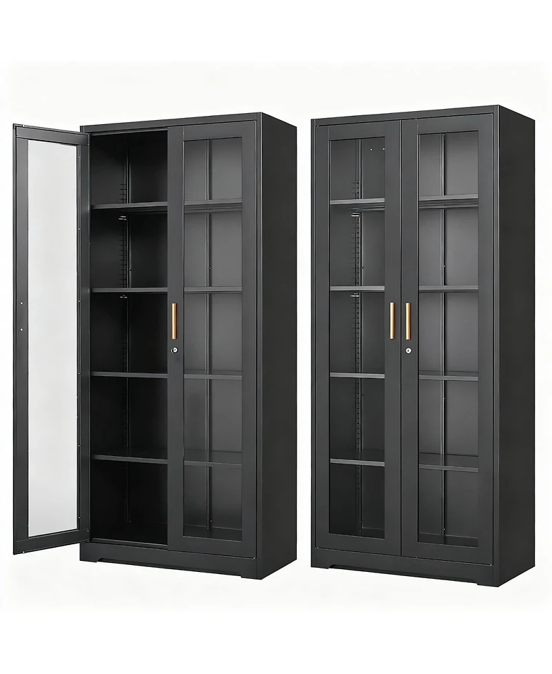 Yigii Tempered Glass Cabinet, Thickened Metal, Storage & Display, Safety Lock, Easy Assembly