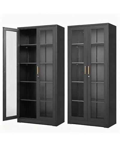 Yigii Tempered Glass Cabinet, Thickened Metal, Storage & Display, Safety Lock, Easy Assembly