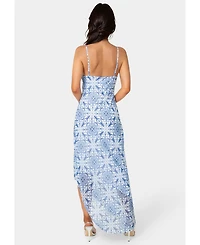 Bebe Women's Printed Chiffon Cowl Assy Maxi Dress